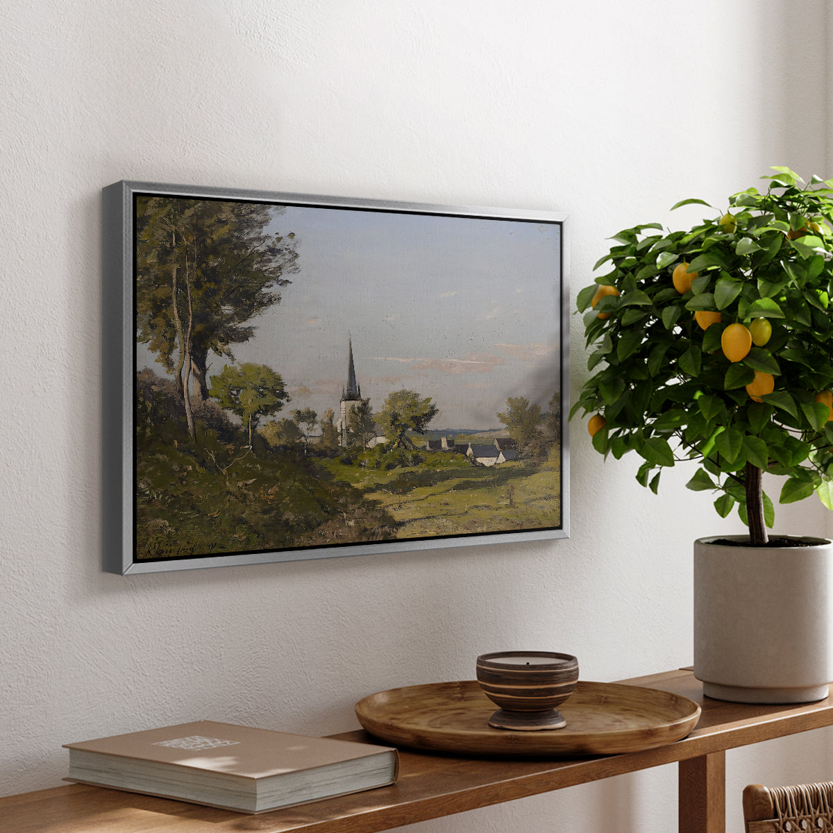 Village Landscape with Church, 1891 - Floater Framed Canvas Print
