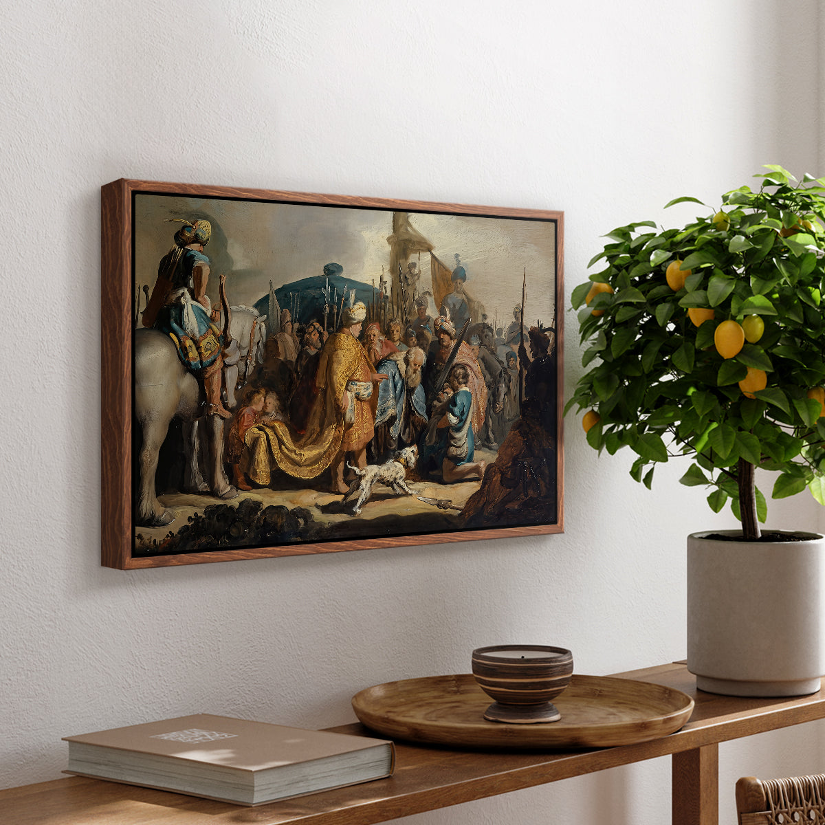 David with Goliath's Head in front of Saul, for Rembrandt, 1627 - Floater Framed Canvas Print