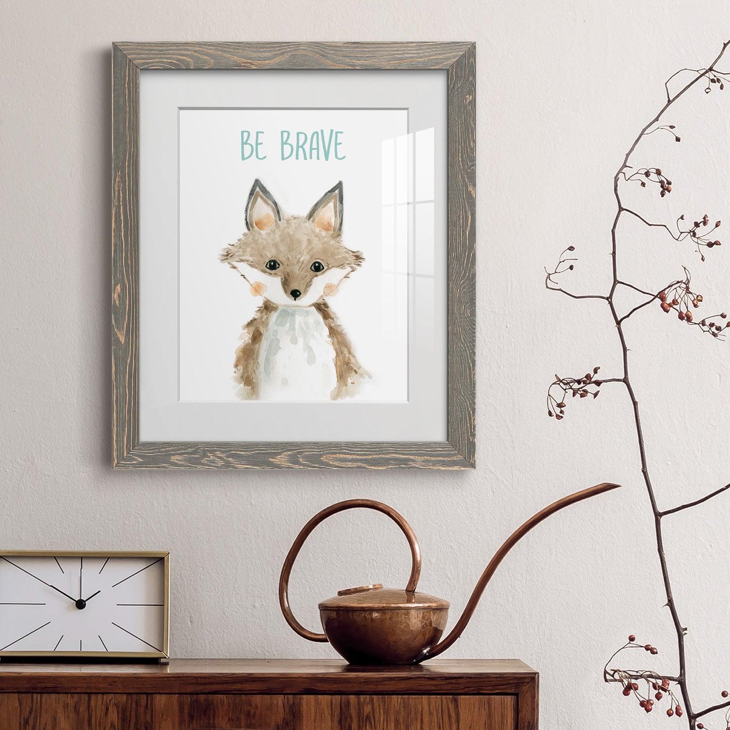 Be Brave Fox - Premium Framed Print - Distressed Barnwood Frame - Ready to Hang