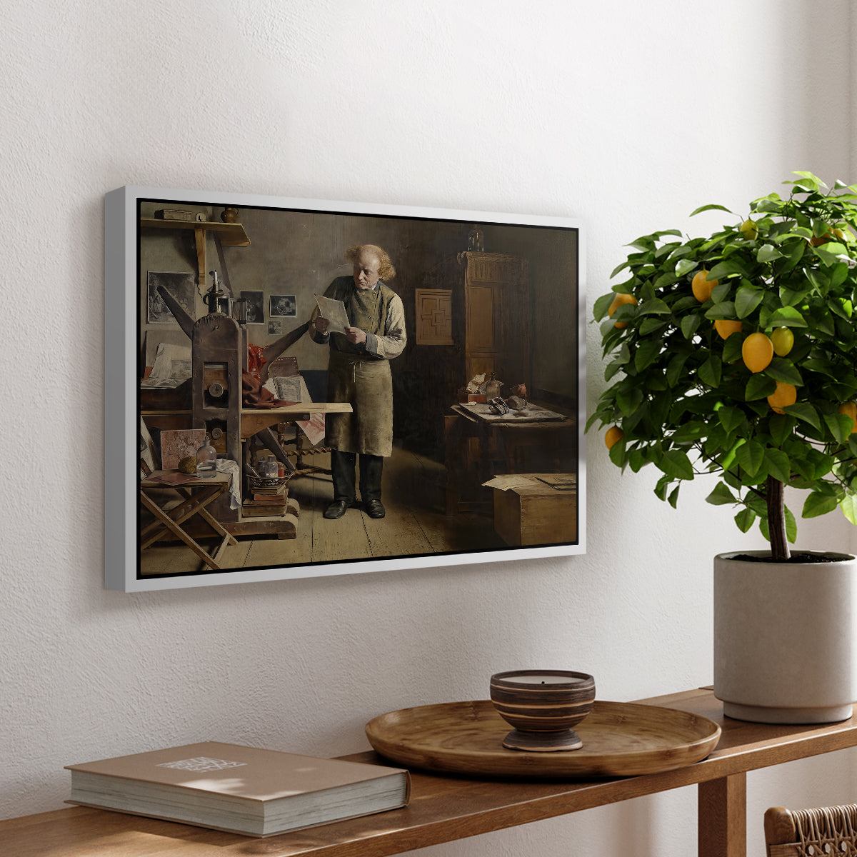 The Plate Printer, 1875 - Floater Framed Canvas Print