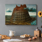 Canvas art print featuring a massive tower under construction rising above landscape, set in a cozy kitchen setting