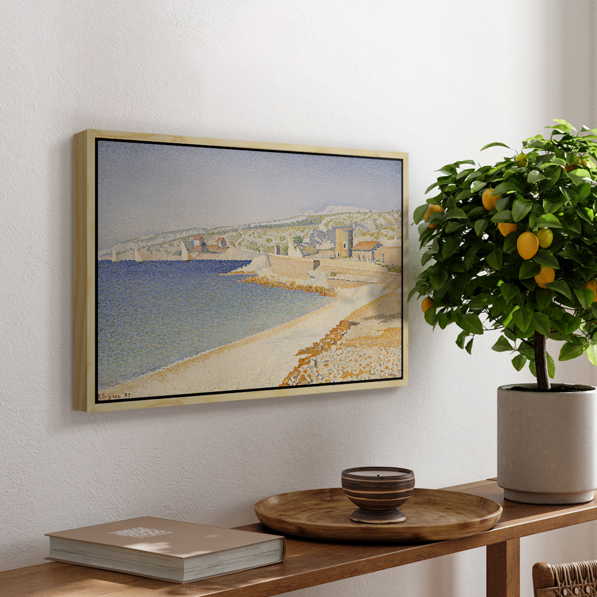 The Jetty at Cassis, Opus 198, 1889 - Floater Framed Canvas Print