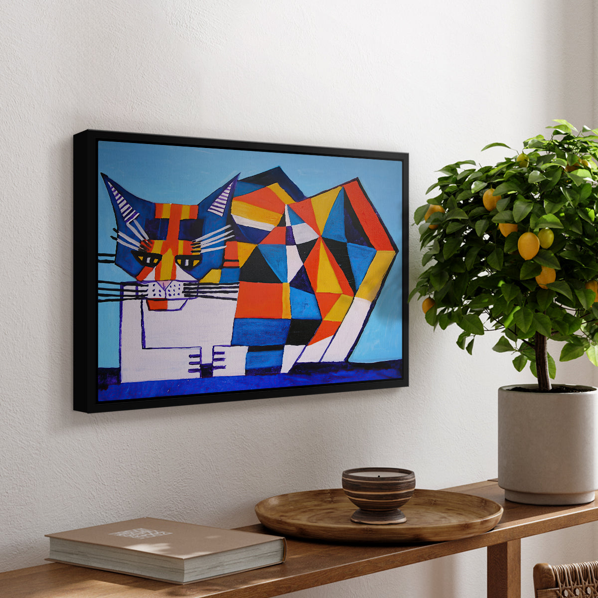 Cassie Thinking about Cubism - Floater Framed Canvas Print