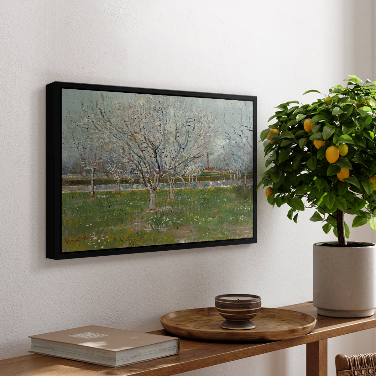 Orchard in Blossom (Plum Trees), 1888 - Floater Framed Canvas Print