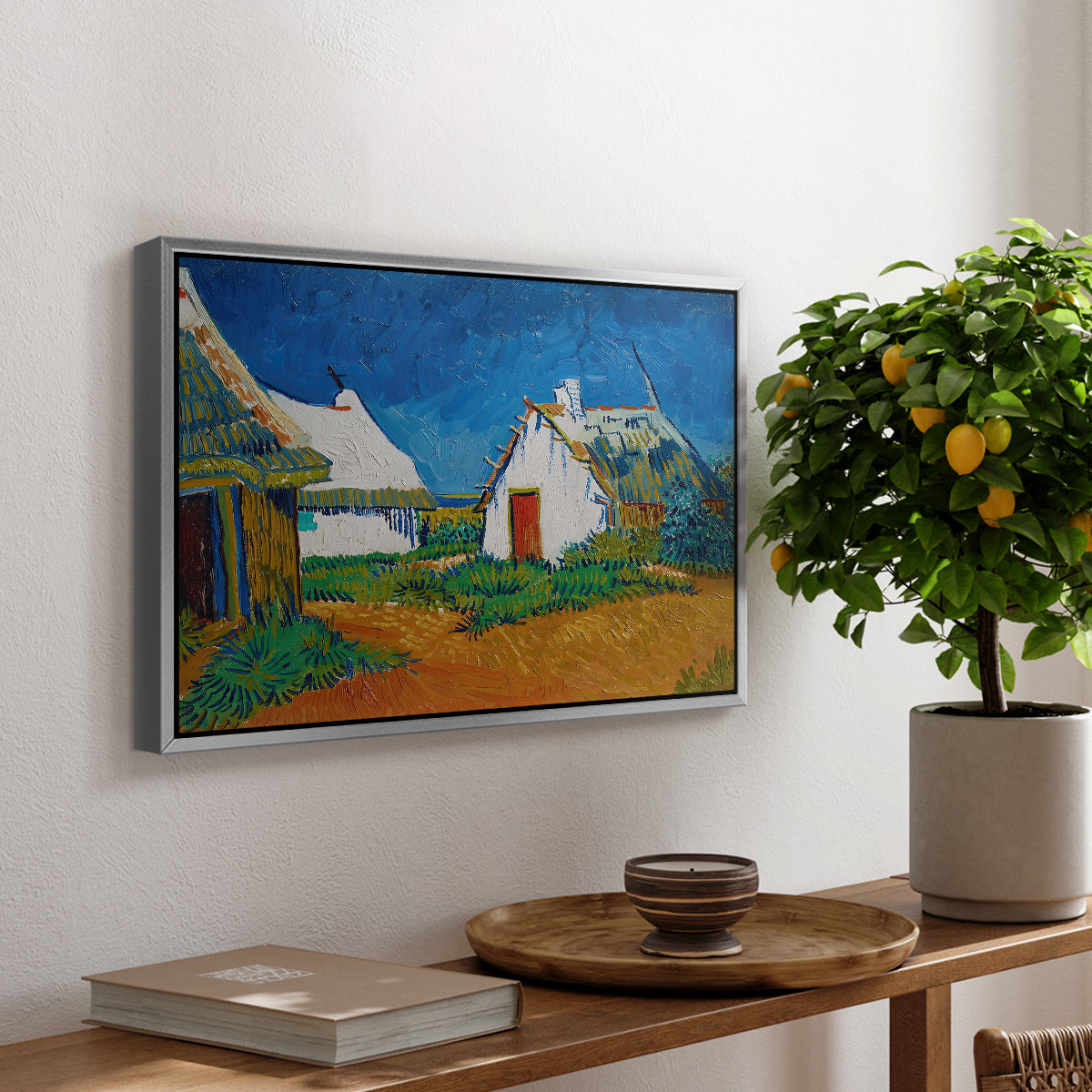 Three White Cottages at Saintes-Maries, 1888 - Floater Framed Canvas Print