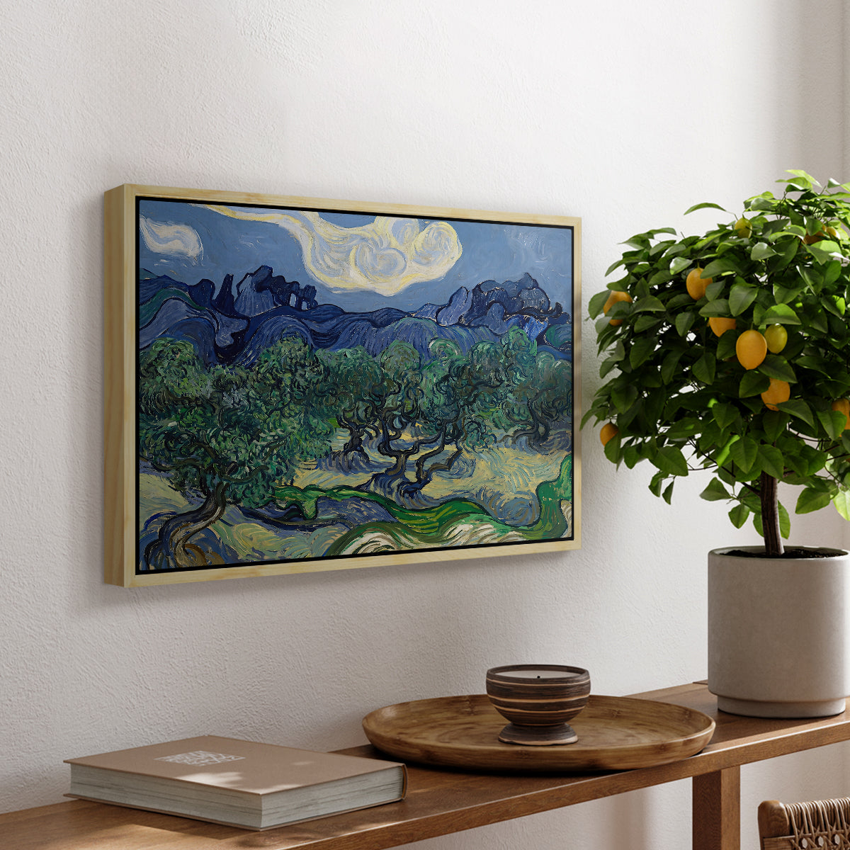 Olive Trees with the Alpilles in the Background, 1889 - Floater Framed Canvas Print
