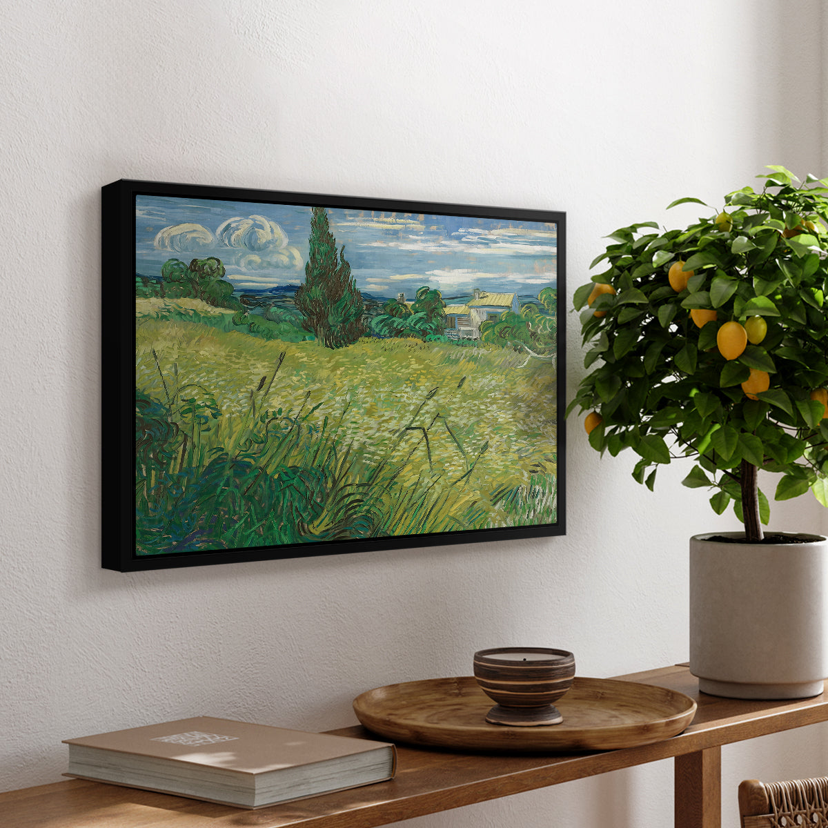 Green Wheat Field with Cypress, 1889 - Floater Framed Canvas Print