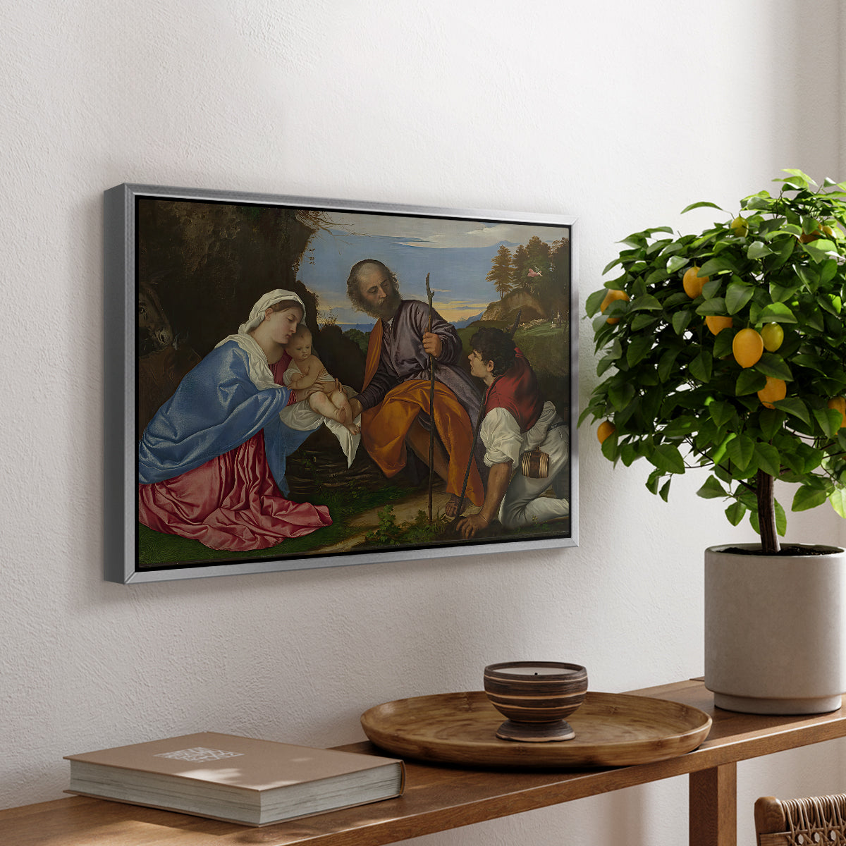 The Holy Family with a Shepherd, c. 1510 - Floater Framed Canvas Print