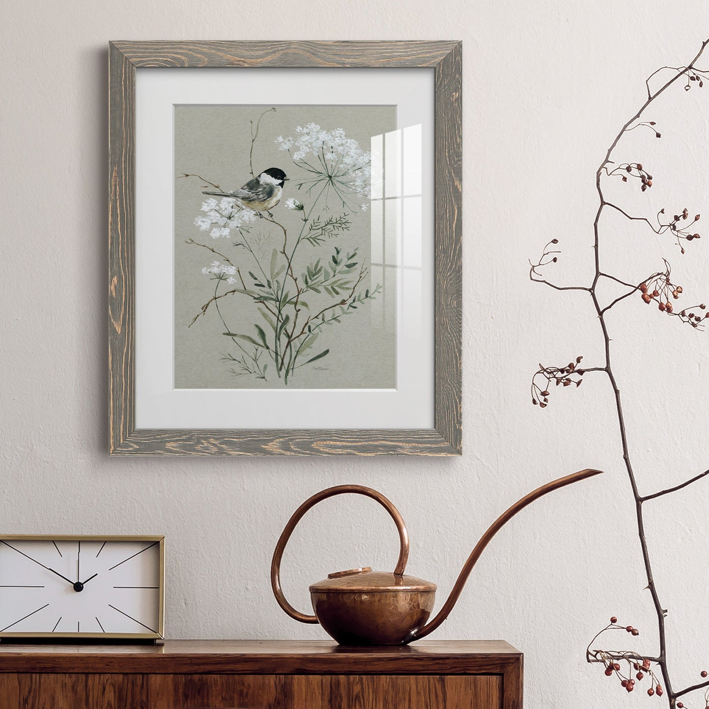 Bouquet of Grace Bird I - Barnwood Framed Art Print