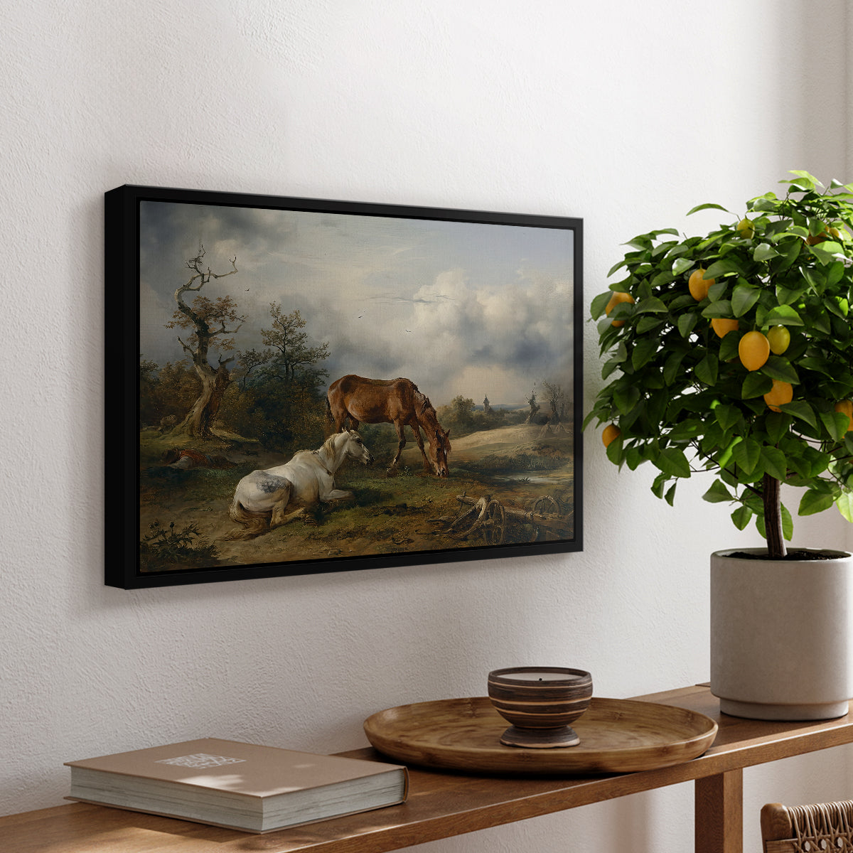 Two Horses on the Pasture, c. 1825 - Floater Framed Canvas Print