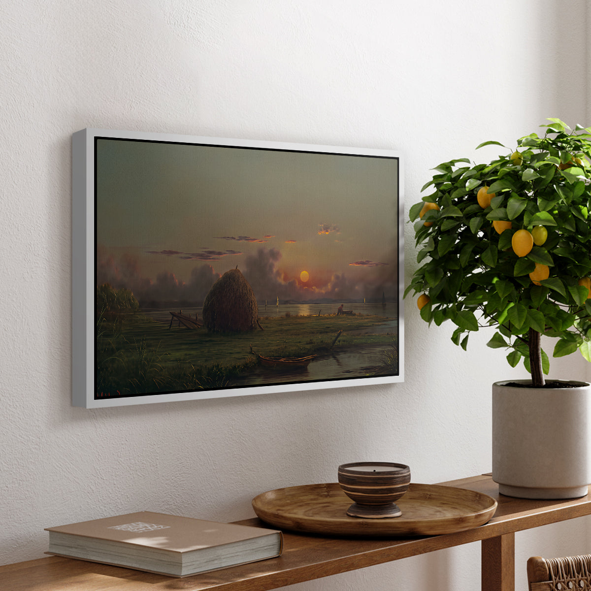 Haystack at Sunset, 1880 - Floater Framed Canvas Print