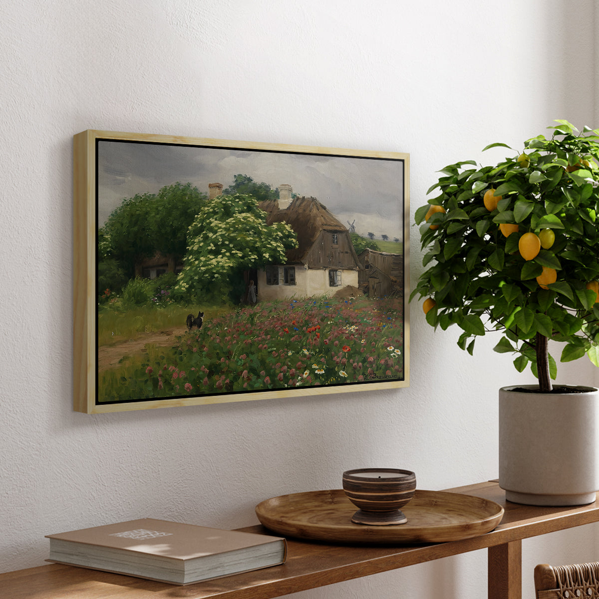 Farmhouse with Meadow Flowers, 1909 - Floater Framed Canvas Print