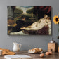 Canvas art print featuring a reclining Venus with seated organist and Cupid in rich interior setting, set in a cozy kitchen setting
