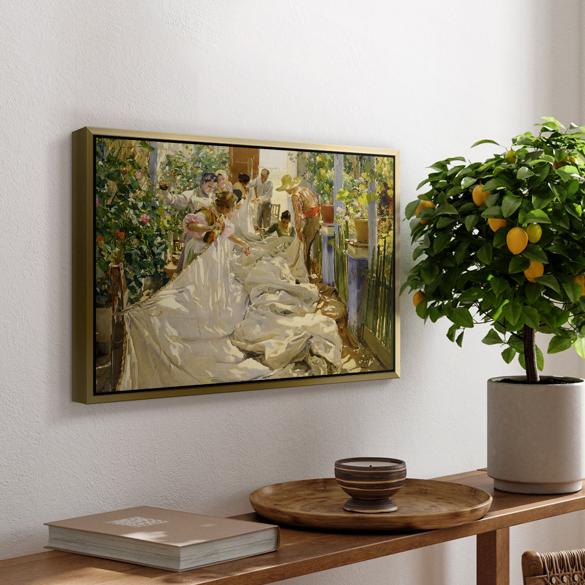 Sewing the Sail, 1896 - Floater Framed Canvas Print