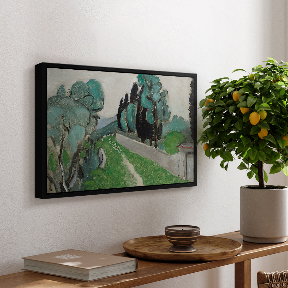 Landscape with Cypresses and Olive Trees near Nice, c. 1918 - Floater Framed Canvas Print