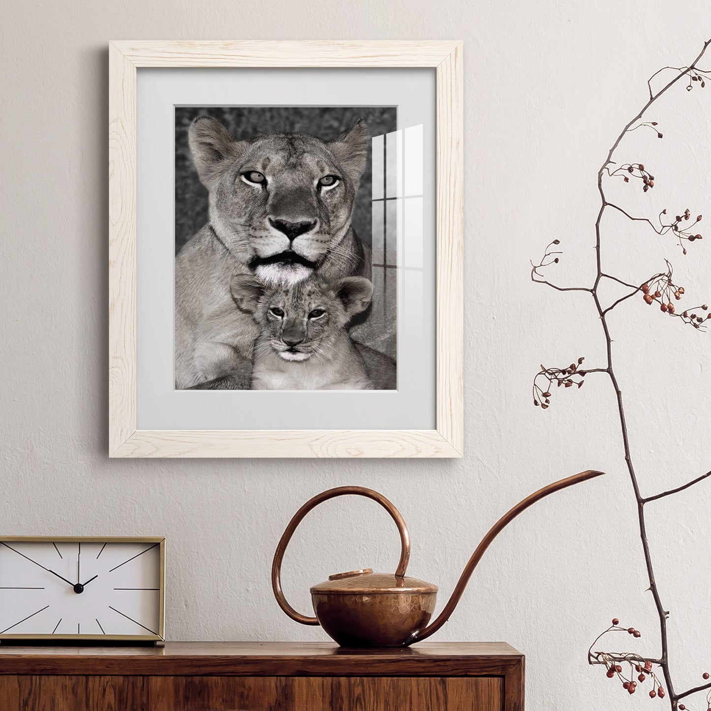 Lioness and Cub - Premium Framed Print - Distressed Barnwood Frame - Ready to Hang