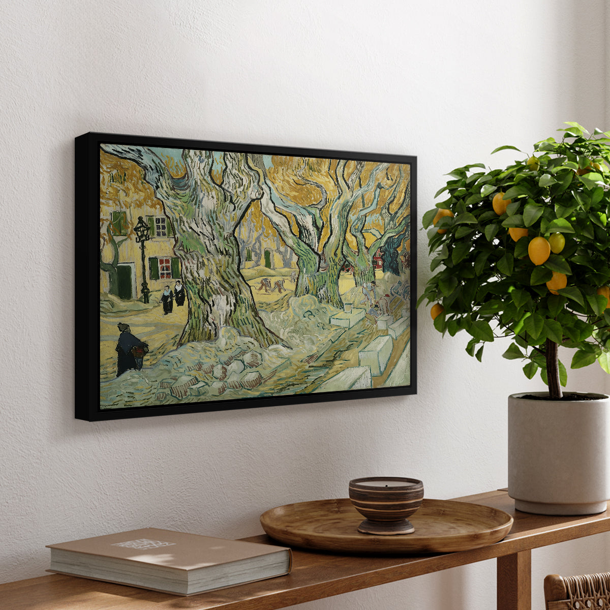 The Large Plane Trees (Road Menders at Saint-Rémy), 1889 - Floater Framed Canvas Print