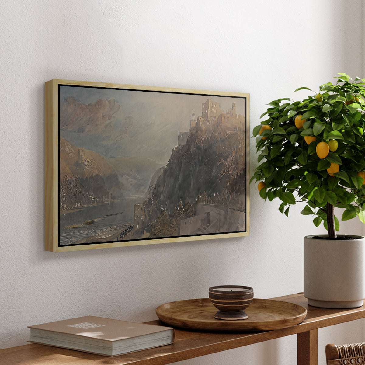 Rheinfels Looking to Katz and Gourhausen, 1817 - Floater Framed Canvas Print