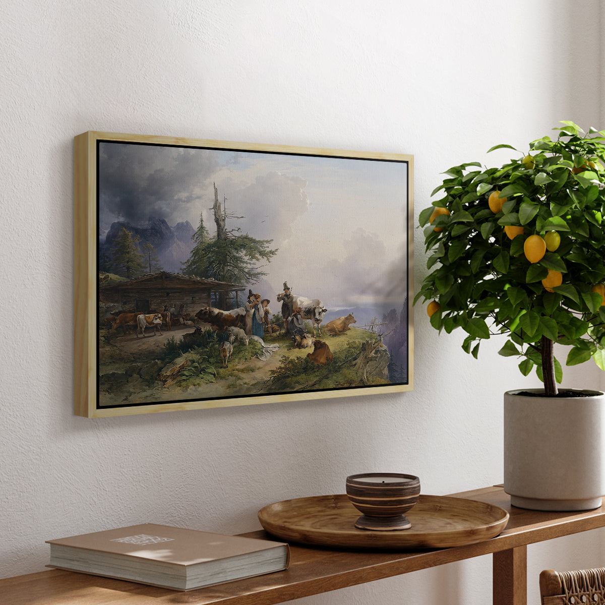 An Alpine Farm on the Untersberg, 1835 - Floater Framed Canvas Print