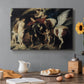 Canvas art print featuring Perseus rescuing Andromeda from chained position, set in a cozy kitchen setting