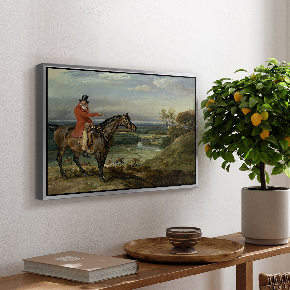 John Levett Hunting at Wychnor, Staffordshire, 1818 - Floater Framed Canvas Print