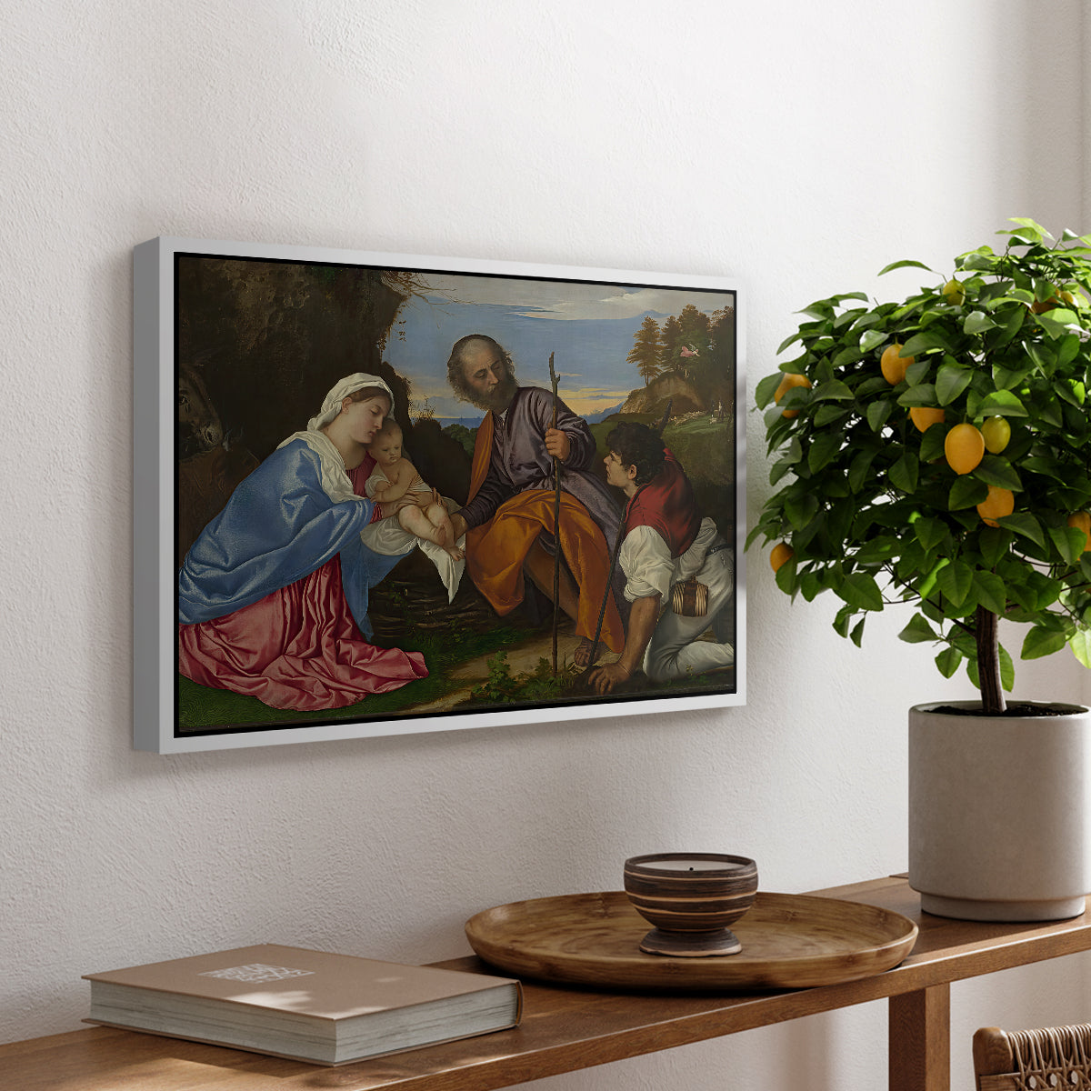 The Holy Family with a Shepherd, c. 1510 - Floater Framed Canvas Print