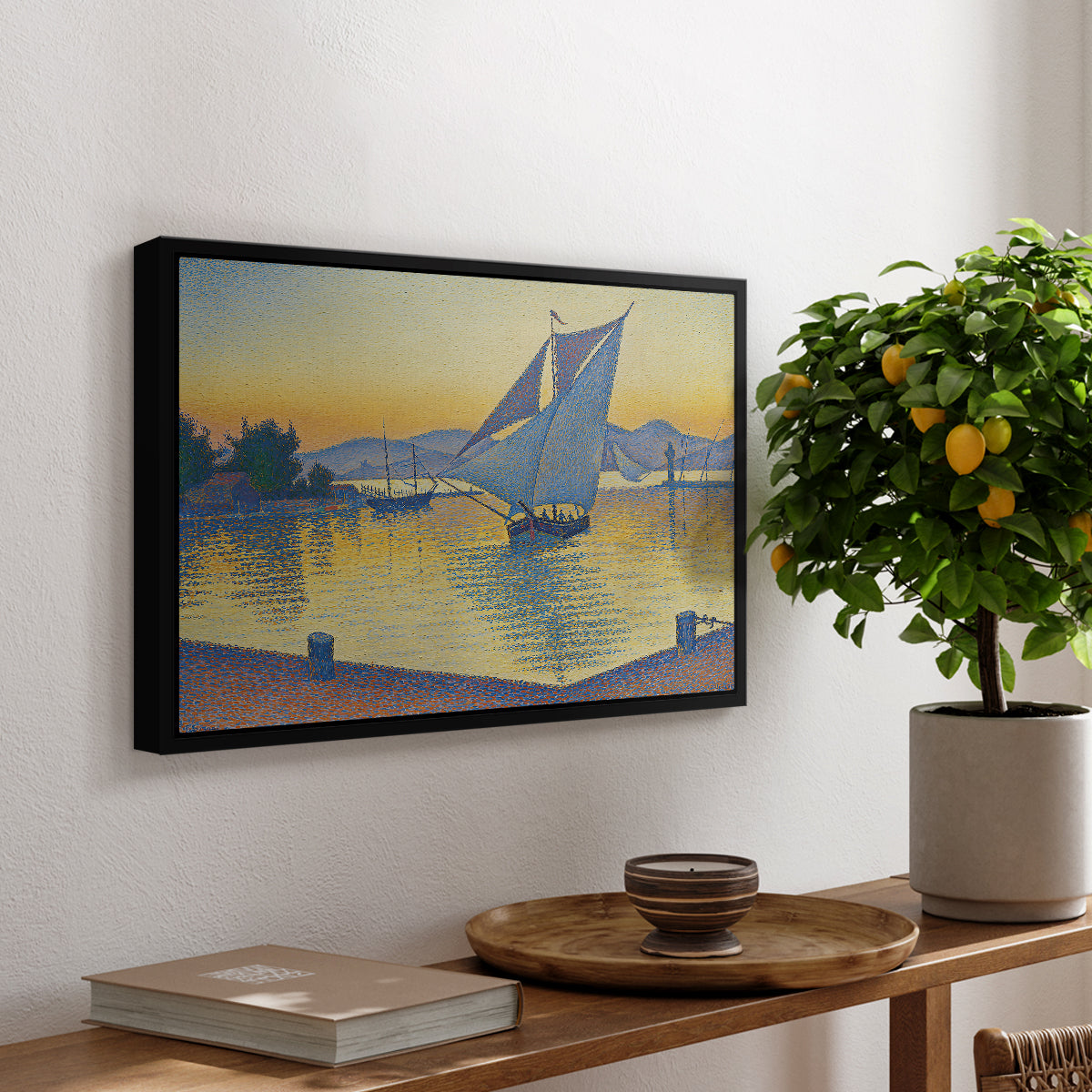 The Port at Sunset, Opus 236, Saint Tropez, 1892 - Floater Framed Canvas Print