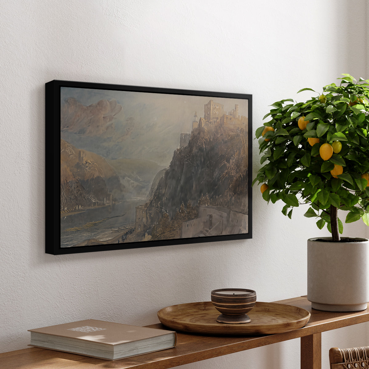 Rheinfels Looking to Katz and Gourhausen, 1817 - Floater Framed Canvas Print