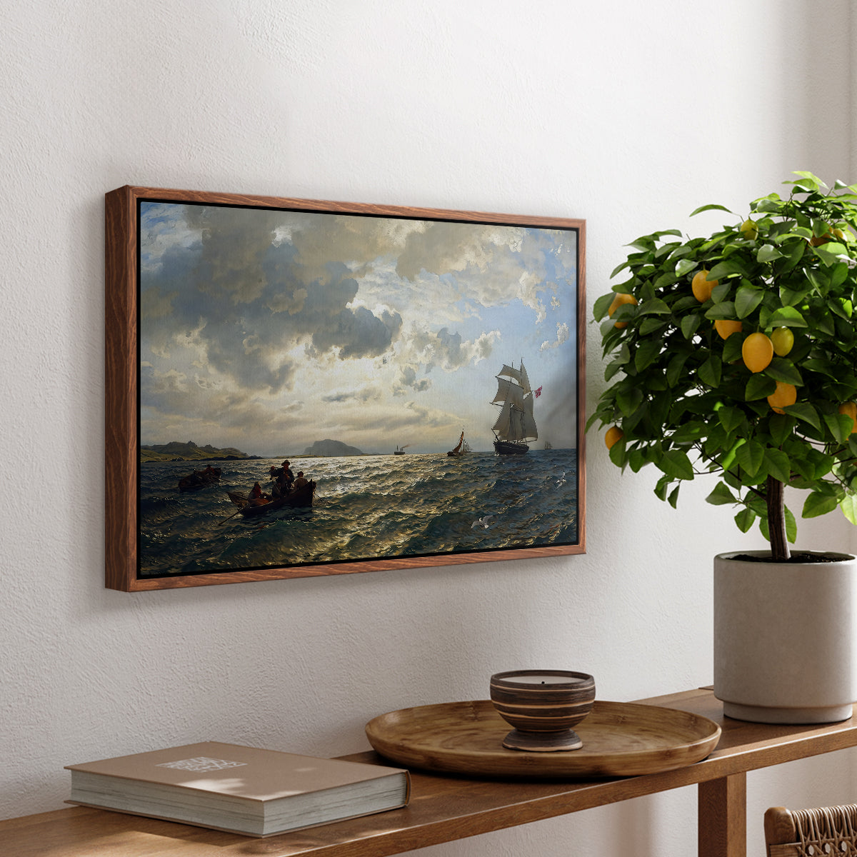 Fresh Breeze on the Norwegian Coast, 1876 - Floater Framed Canvas Print