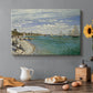 Canvas art print featuring sailboats gathered near shore with flags and spectators along coastline, set in a cozy kitchen setting
