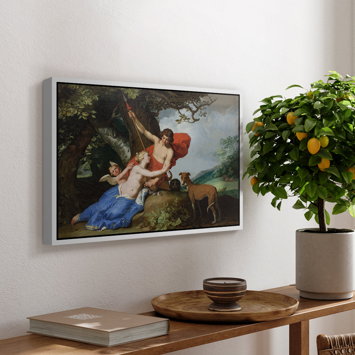Venus and Adonis, 1632 - Floater Framed Canvas Print