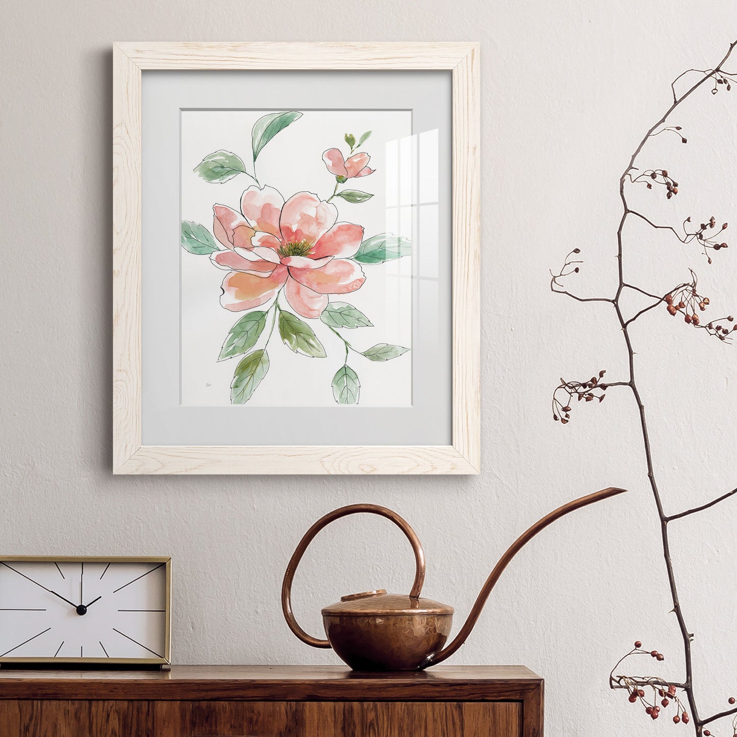 Peony Contour - Barnwood Framed Art Print