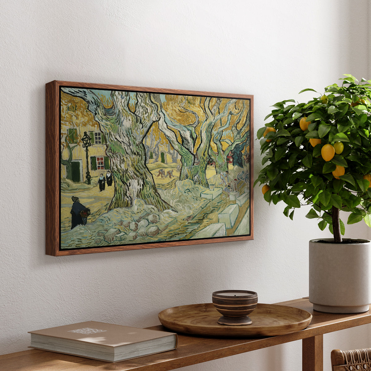 The Large Plane Trees (Road Menders at Saint-Rémy), 1889 - Floater Framed Canvas Print