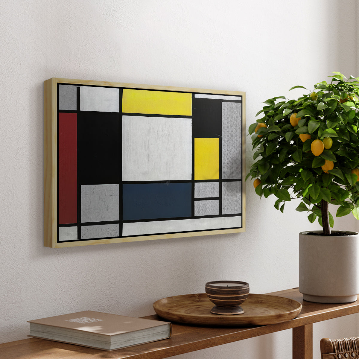 Composition with Yellow, Red, Black, Blue, and Gray, 1920 - Floater Framed Canvas Print