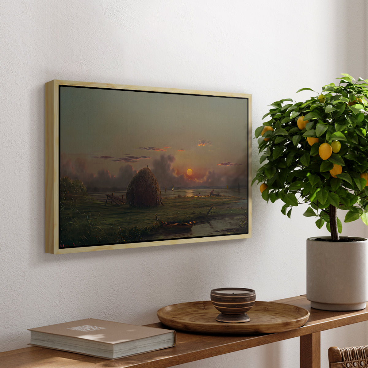 Haystack at Sunset, 1880 - Floater Framed Canvas Print