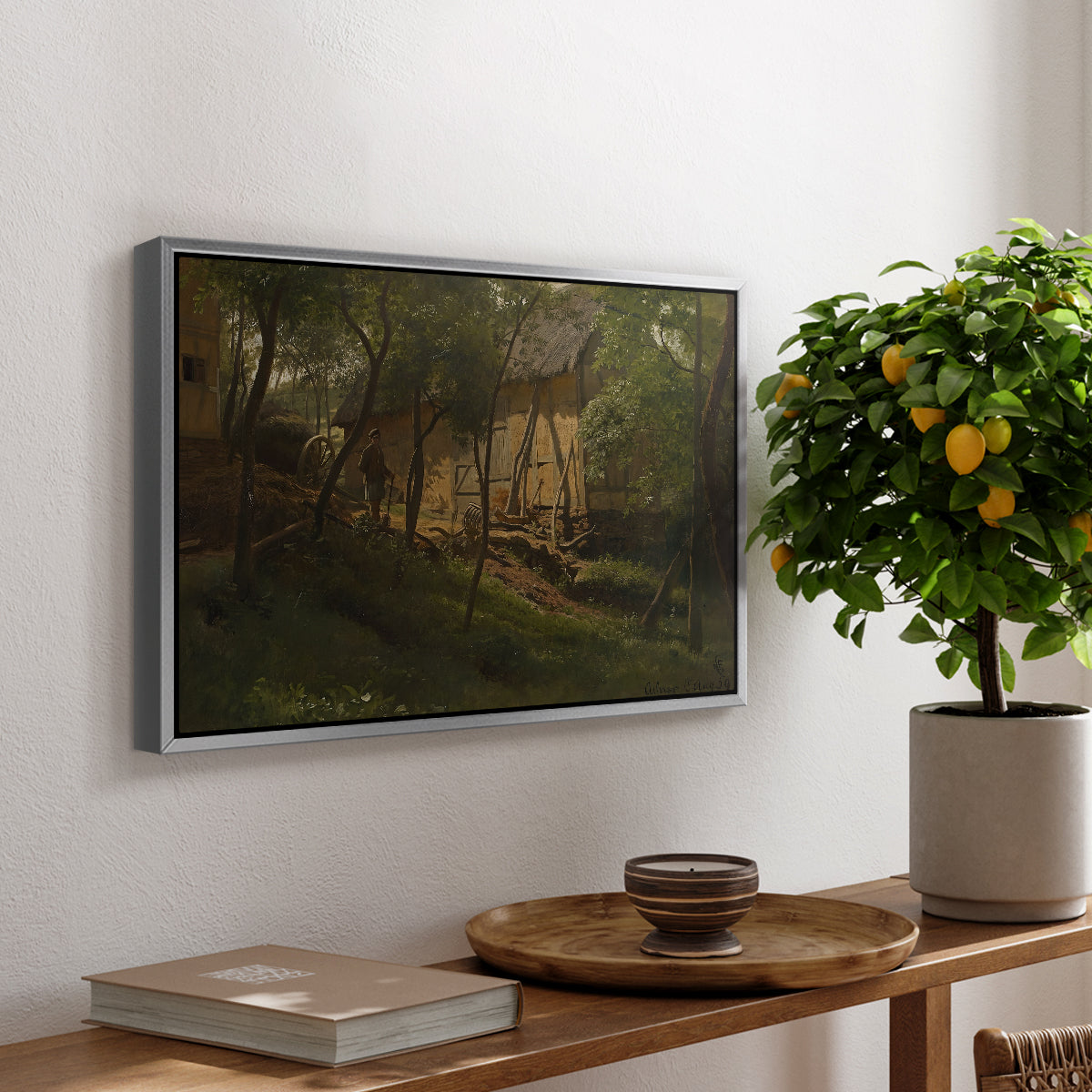German Farm, 1859 - Floater Framed Canvas Print