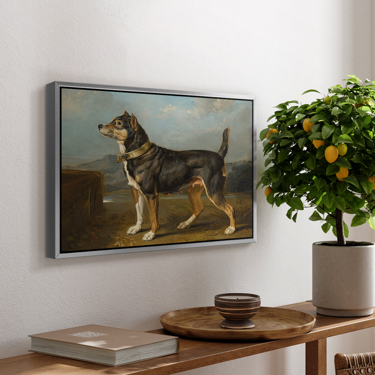 A Terrier in a Landscape, c. 1811 - Floater Framed Canvas Print