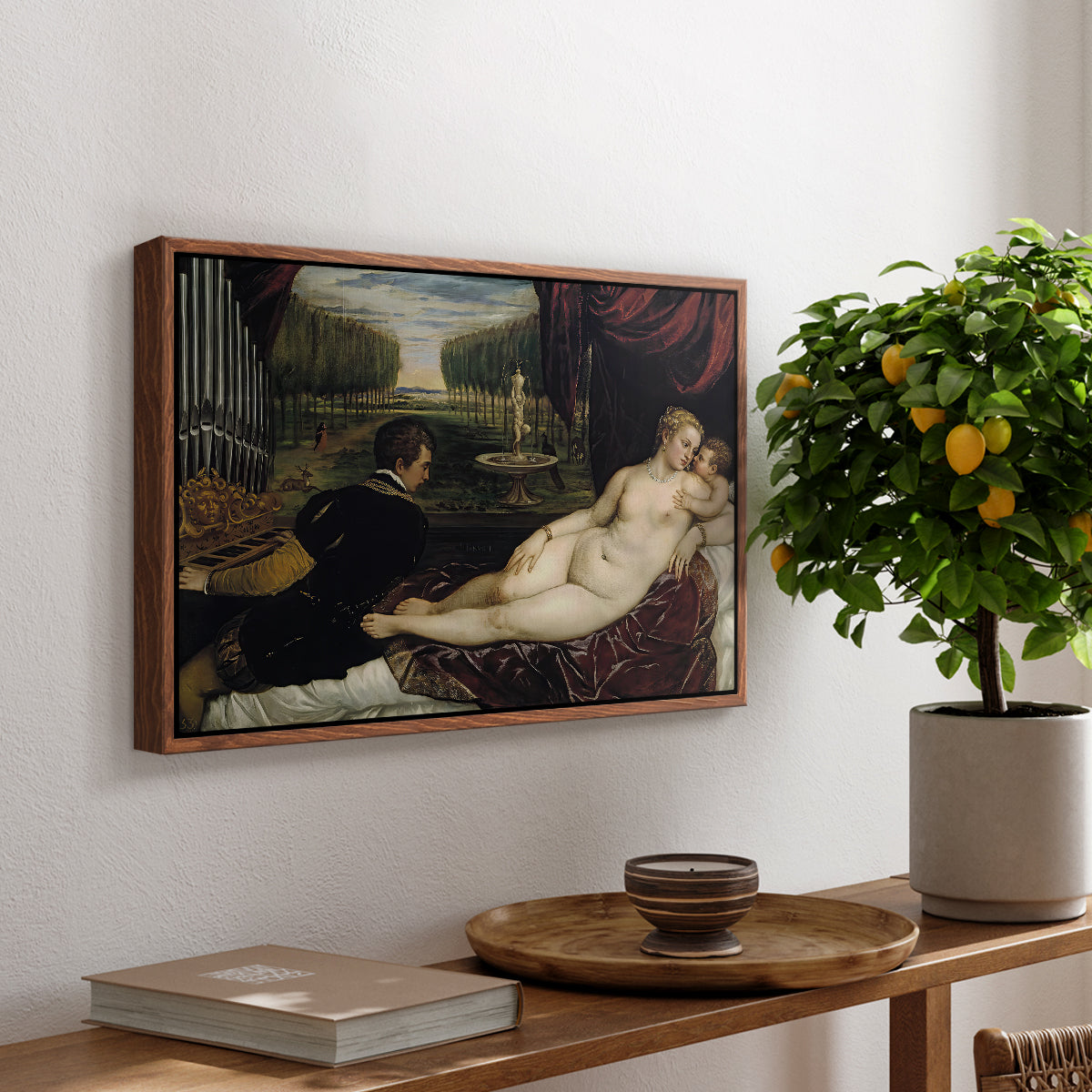 Venus with an Organist and Cupid, c. 1555 - Floater Framed Canvas Print
