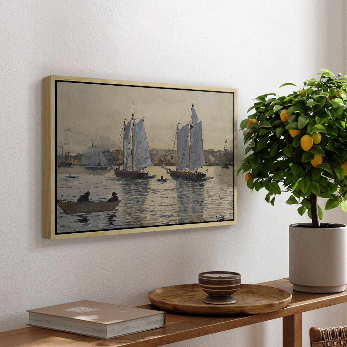Two Schooners, Gloucester, c. 1880 - Floater Framed Canvas Print