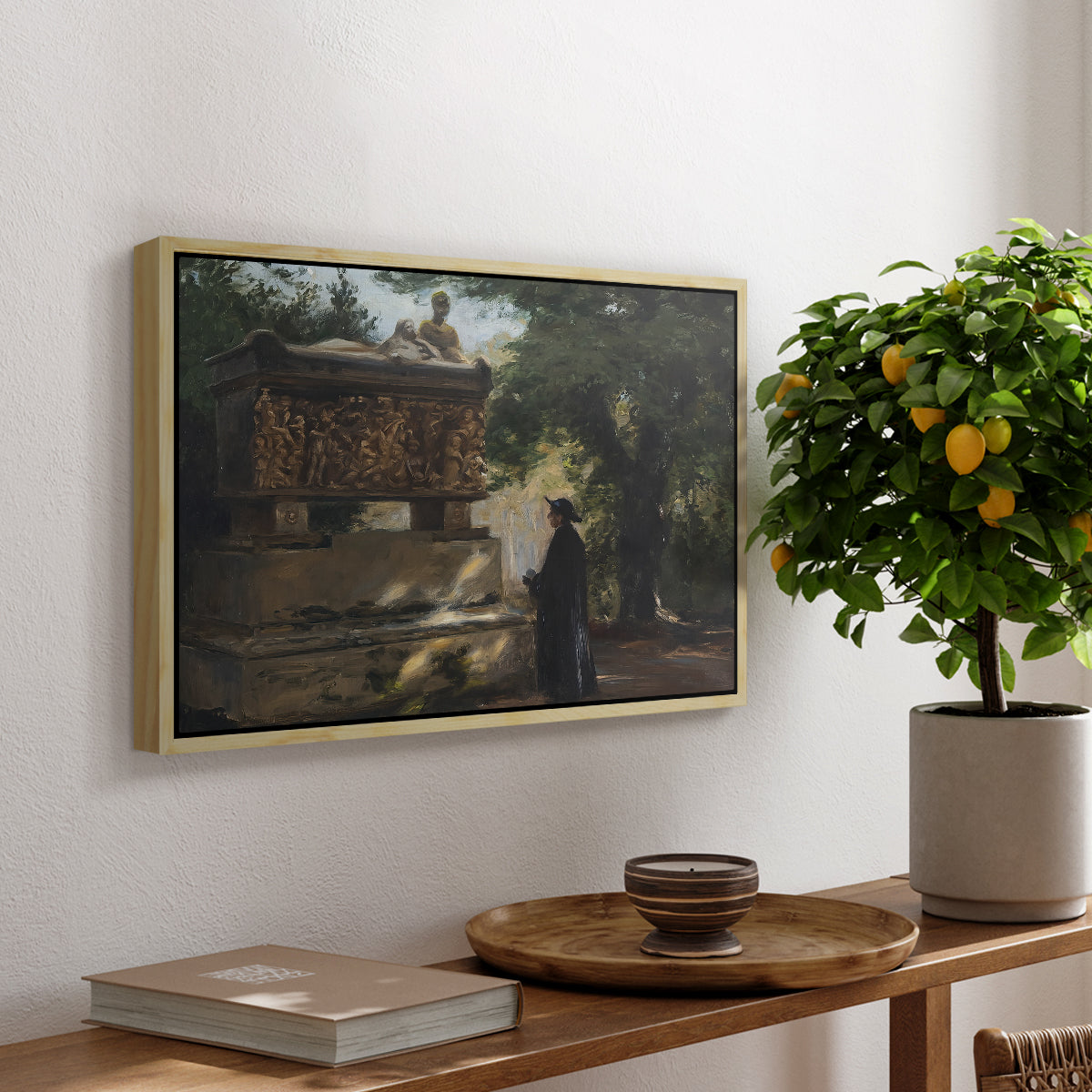 A Catholic Priest in Front of a Sarcophagus, c. 1857 - Floater Framed Canvas Print