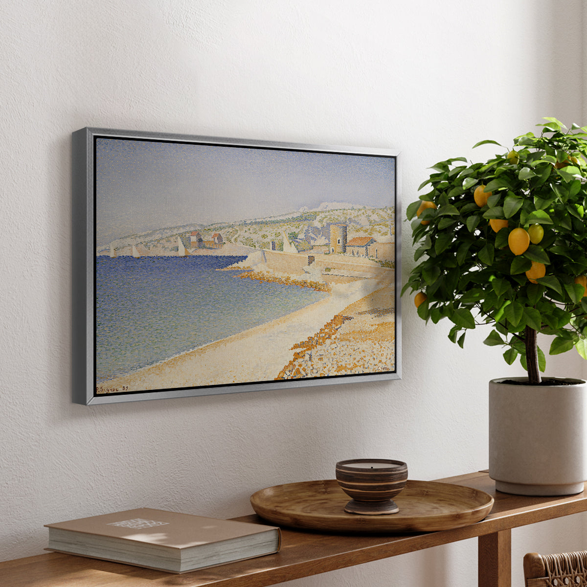 The Jetty at Cassis, Opus 198, 1889 - Floater Framed Canvas Print