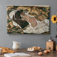 Canvas art print featuring intertwined figures representing death and woman in emotional embrace, set in a cozy kitchen setting