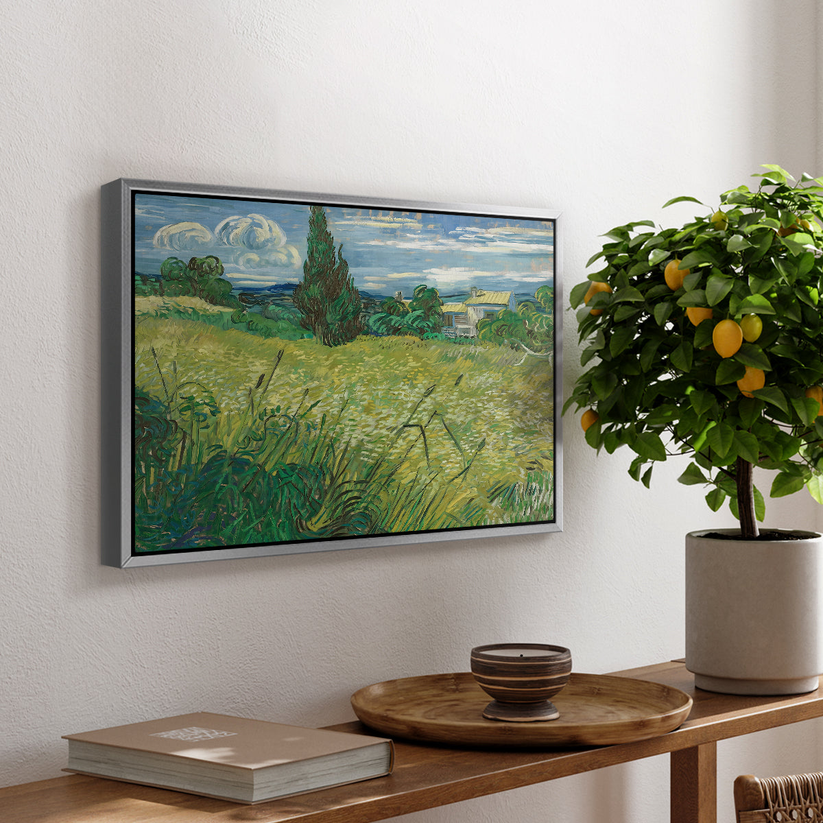 Green Wheat Field with Cypress, 1889 - Floater Framed Canvas Print
