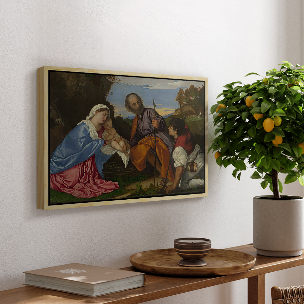 The Holy Family with a Shepherd, c. 1510 - Floater Framed Canvas Print