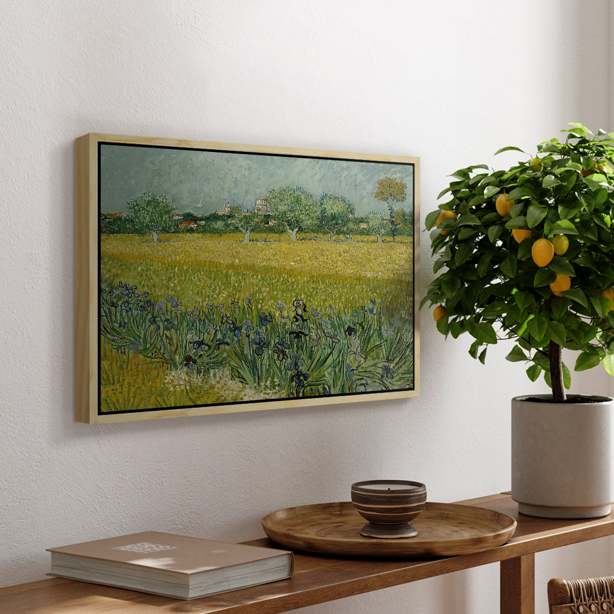Field with Irises near Arles, 1888 - Floater Framed Canvas Print