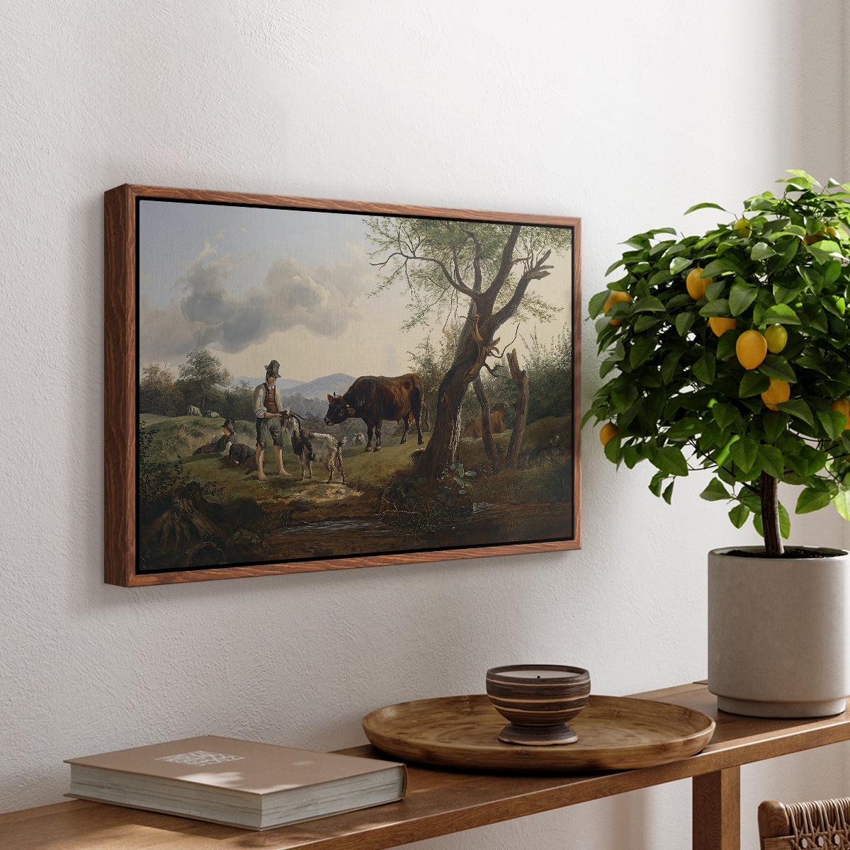 Shepherd with Billy Goat, c. 1830 - Floater Framed Canvas Print