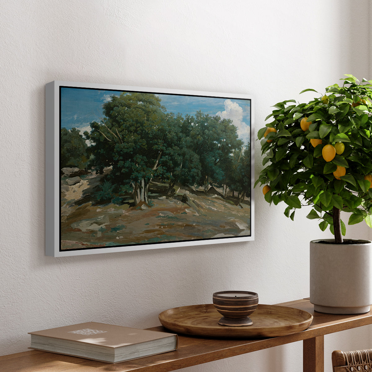 Fontainebleau: Oak Trees at Bas-Bréau, c. 1830-1835 - Floater Framed Canvas Print