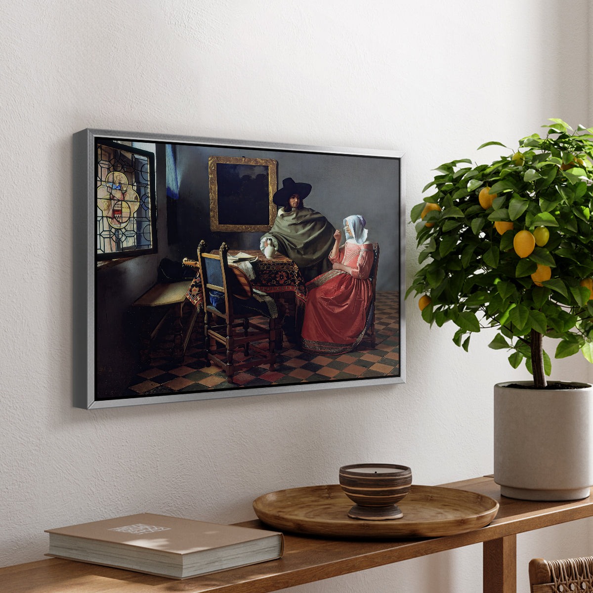 The Glass of Wine, c. 1660 - Floater Framed Canvas Print