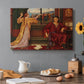 Canvas art print featuring a woman seated inside ornate interior symbolizing confinement and luxury, set in a cozy kitchen setting