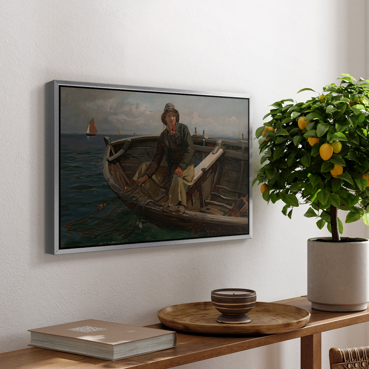 Fishermen from Rügen, 1882 - Floater Framed Canvas Print